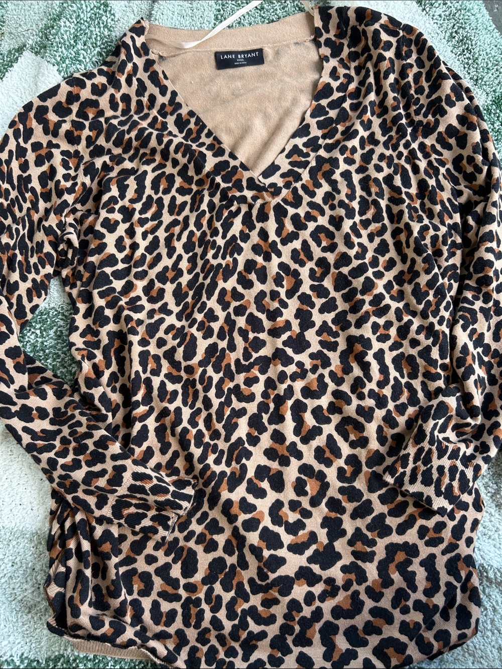 Lane Bryant Leopard Print V-Neck Long Sleeve Top - Black & Brown
